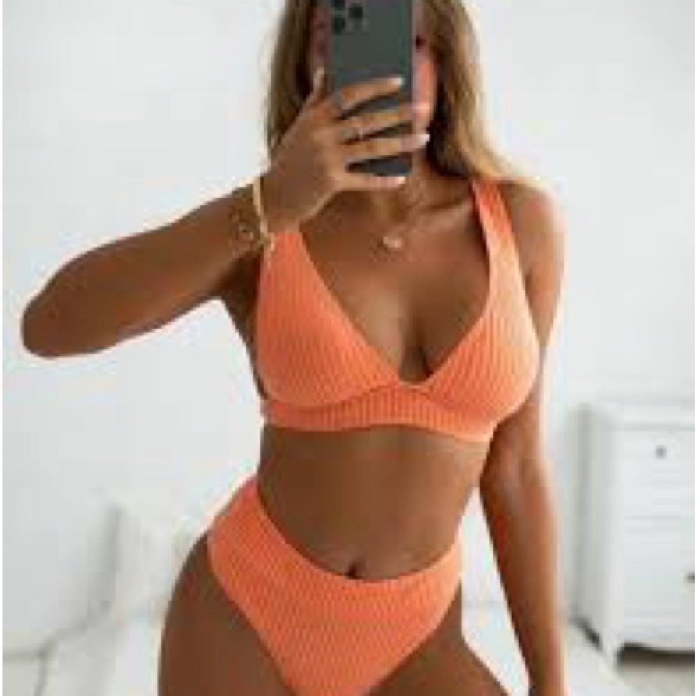 Orange Ribbed Bikini Set
